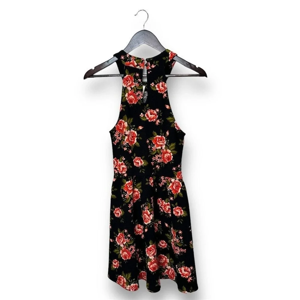 Women's Black Floral Fit & Flare Dress Size L‎ Whimsigoth Fairy Dark Romance